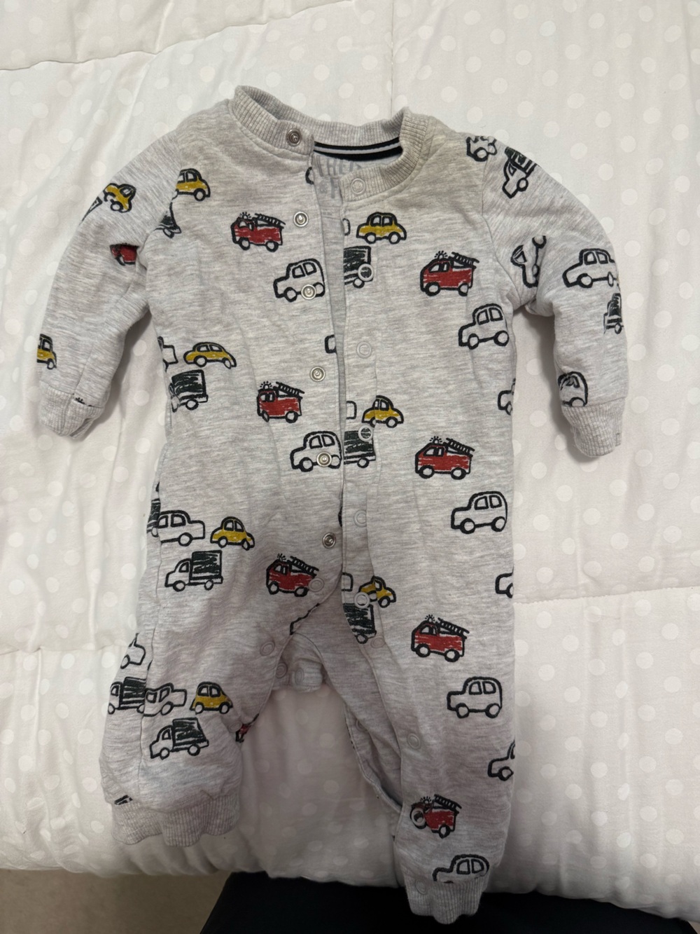 Fred & Flo Gray Footed One-Piece with Red & Yellow Car Motif